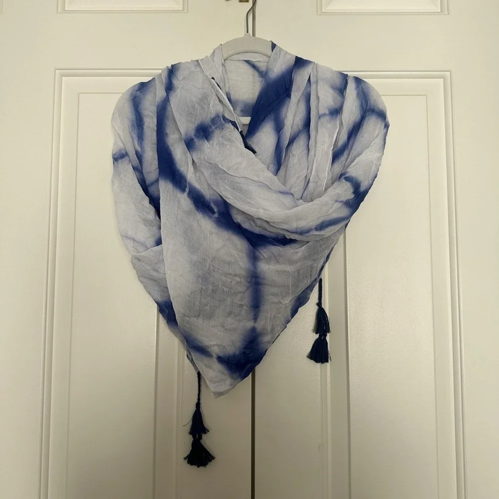 Sunny Days Scarf Womens One Size Blue Batik Viscose Tassel Wrap Shawl‎ 41x65
